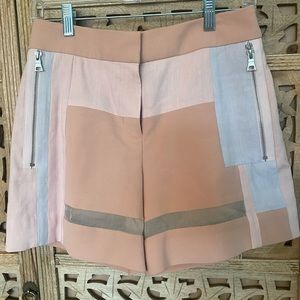 Color block Rebecca Taylor Shorts.  Exposed silver zipper detail